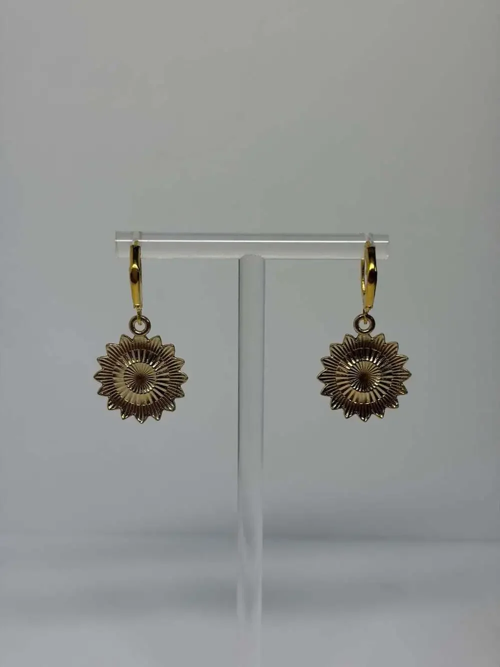 Stainless Steel Gold-Tone Enamel Sunflower Daisy Huggie Drop Earrings
